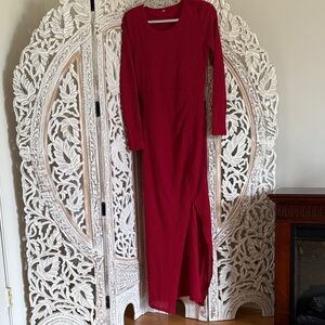 Never Worn Knitted Red Long Sleeve Maxi Dress